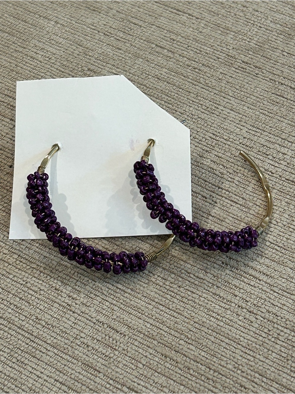 Purple Beaded Hoop Earrings